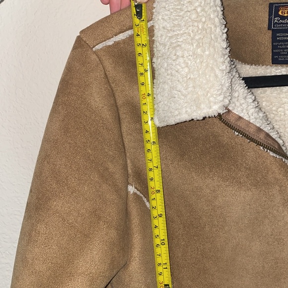 🐆Vintage Tan Route 66 Faux Fur Lined Zip Up Penny Lane Coat! - Picture 10 of 12